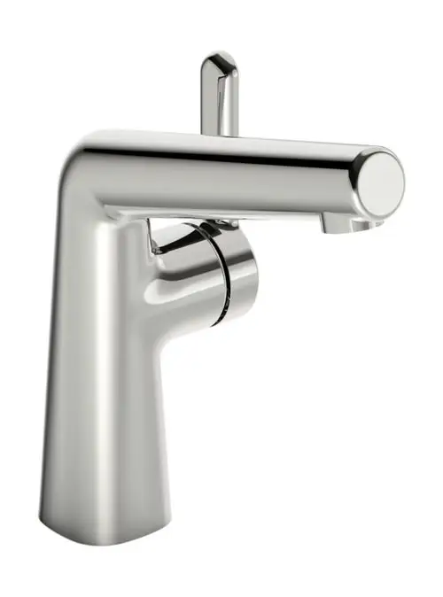 Einhebelmischer in chromfarbenem Finish von HANSA, mit geradem Auslauf und einem einzelnen Hebel für die Wasserregulierung.